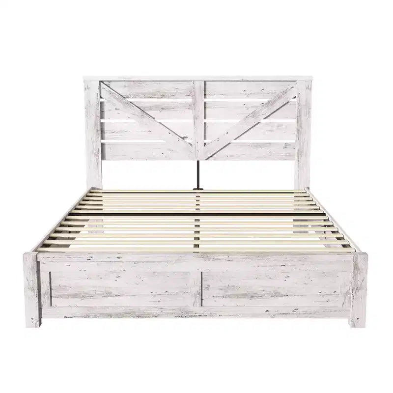 Farmhouse Bed Frame with 49.2 Barn Door Headboard