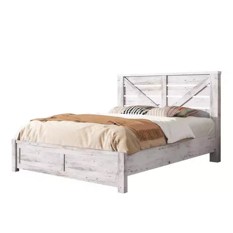Farmhouse Bed Frame with 49.2 Barn Door Headboard