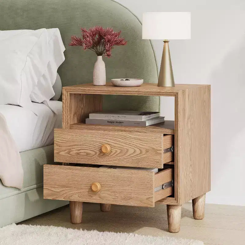 Ramona Modern Nightstand with 2 Drawers and Open Shelf