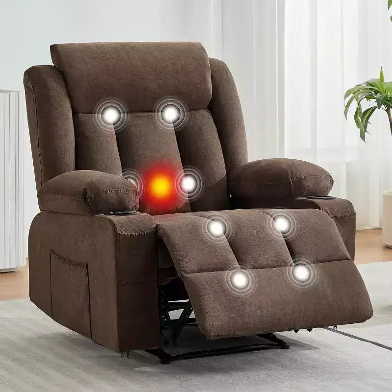 Oversized Massage Recliner Chair with Heat & Vibration, Wide Rocking Recliner with Side Pockets for Living Room, Bedroom, Home Theater
