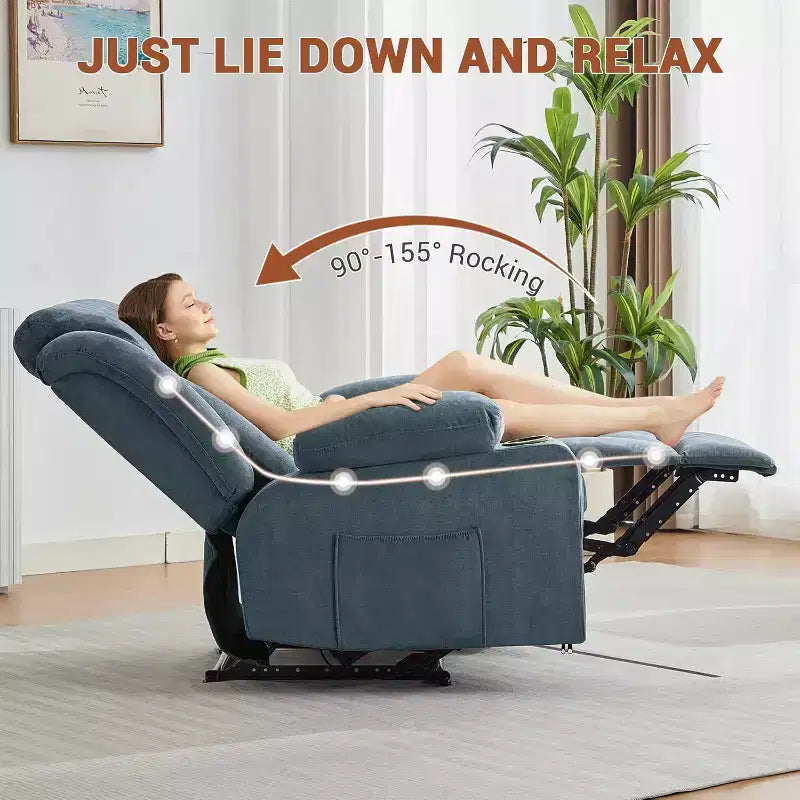 Oversized Massage Recliner Chair with Heat & Vibration, Wide Rocking Recliner with Side Pockets for Living Room, Bedroom, Home Theater