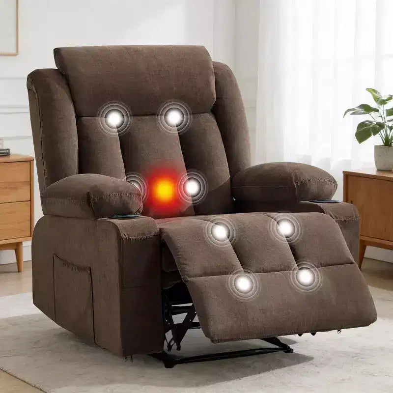 Oversized Massage Recliner Chair with Heat & Vibration, Wide Rocking Recliner with Side Pockets for Living Room, Bedroom, Home Theater