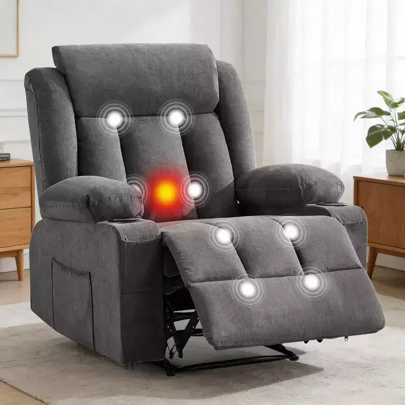 Oversized Massage Recliner Chair with Heat & Vibration, Wide Rocking Recliner with Side Pockets for Living Room, Bedroom, Home Theater