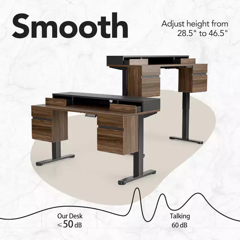 55 Inch Electric Height Adjustable Stand Up Desk with Storage, Standing Desk with 6 Drawers, Computer Home Office Workstation with Monitor Stand