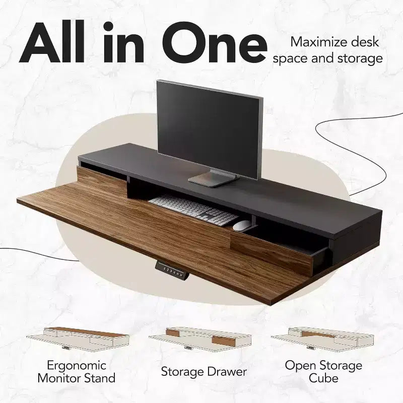 55 Inch Electric Height Adjustable Stand Up Desk with Storage, Standing Desk with 6 Drawers, Computer Home Office Workstation with Monitor Stand