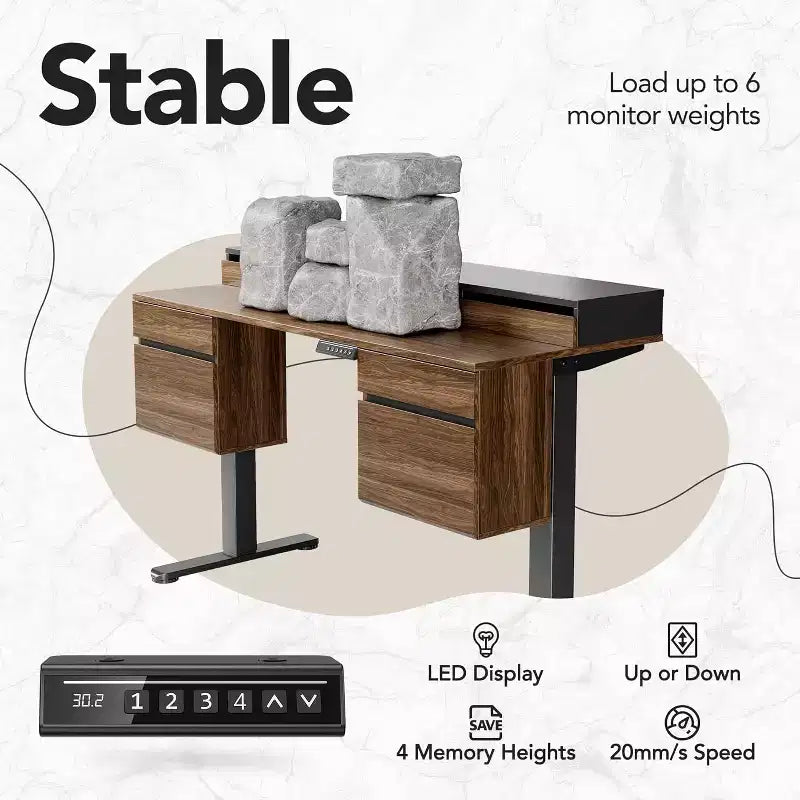 55 Inch Electric Height Adjustable Stand Up Desk with Storage, Standing Desk with 6 Drawers, Computer Home Office Workstation with Monitor Stand