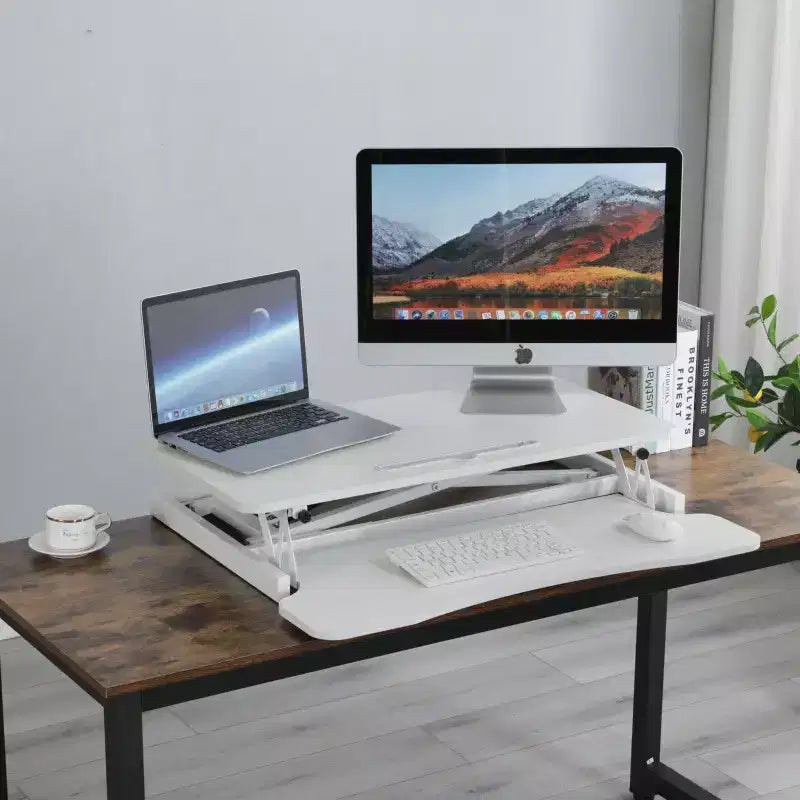 32-inch Desk Converter Adjustable Height Sit-Stand Desk, Dual Monitor Computer Workstation, Standing Desk with Wide Keyboard Tray