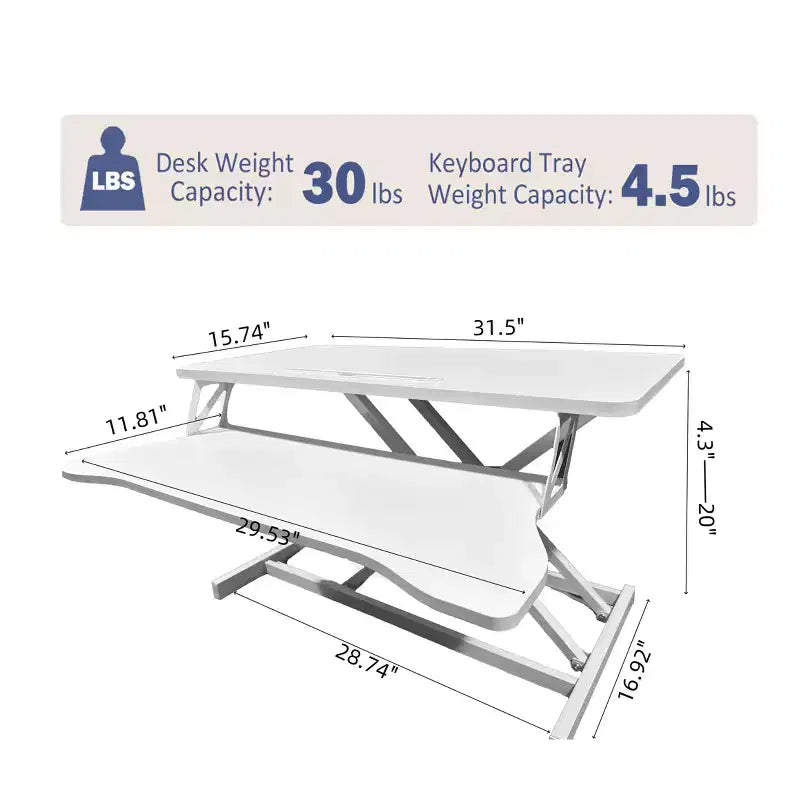 32-inch Desk Converter Adjustable Height Sit-Stand Desk, Dual Monitor Computer Workstation, Standing Desk with Wide Keyboard Tray