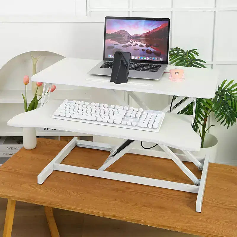 32-inch Desk Converter Adjustable Height Sit-Stand Desk, Dual Monitor Computer Workstation, Standing Desk with Wide Keyboard Tray
