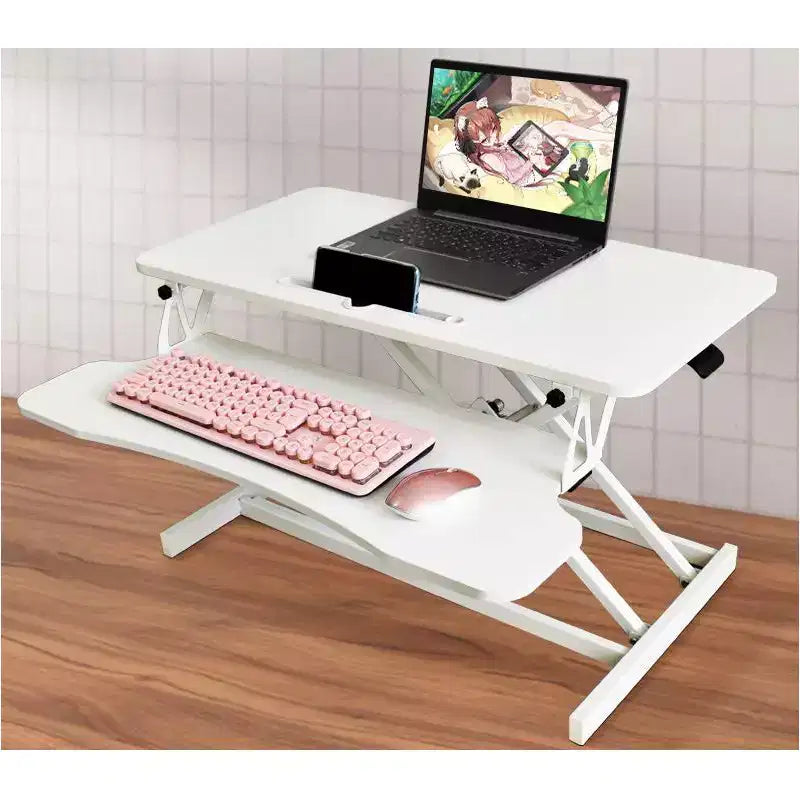 32-inch Desk Converter Adjustable Height Sit-Stand Desk, Dual Monitor Computer Workstation, Standing Desk with Wide Keyboard Tray
