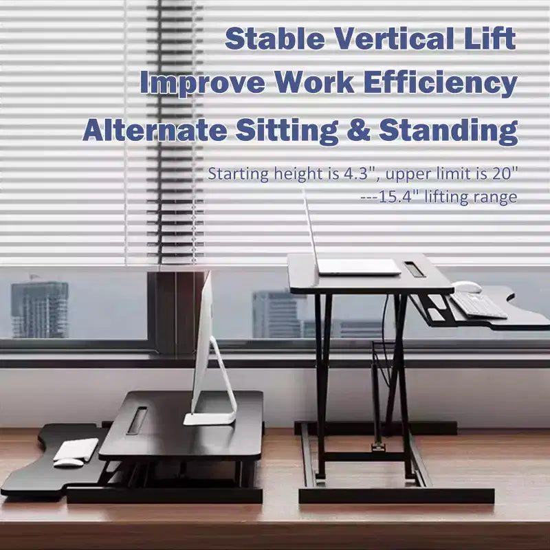 32-inch Desk Converter Adjustable Height Sit-Stand Desk, Dual Monitor Computer Workstation, Standing Desk with Wide Keyboard Tray