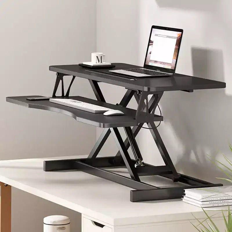 32-inch Desk Converter Adjustable Height Sit-Stand Desk, Dual Monitor Computer Workstation, Standing Desk with Wide Keyboard Tray