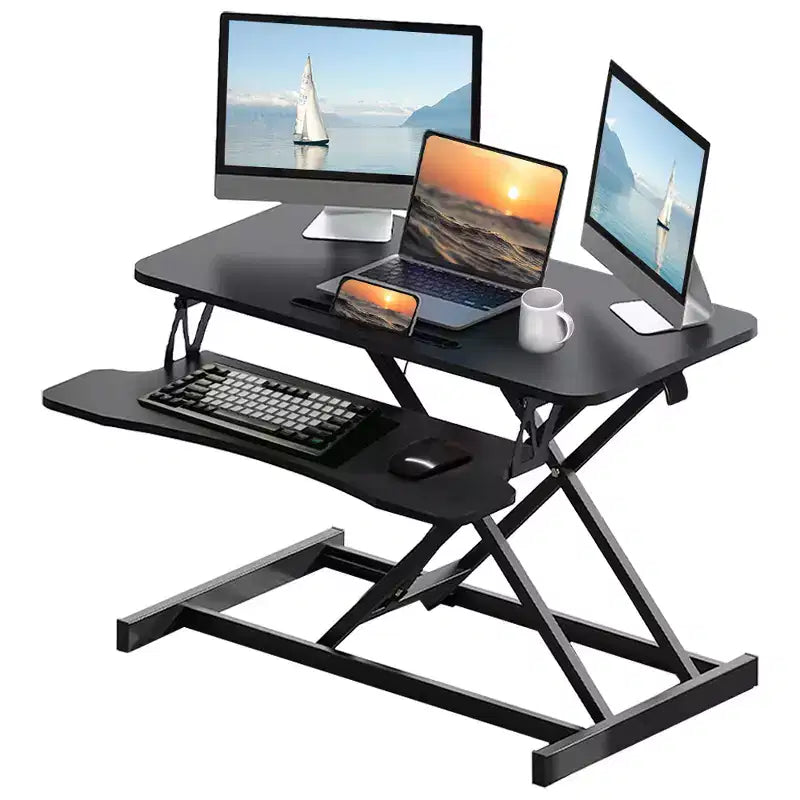 32-inch Desk Converter Adjustable Height Sit-Stand Desk, Dual Monitor Computer Workstation, Standing Desk with Wide Keyboard Tray