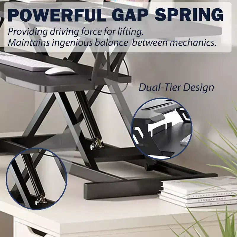 32-inch Desk Converter Adjustable Height Sit-Stand Desk, Dual Monitor Computer Workstation, Standing Desk with Wide Keyboard Tray