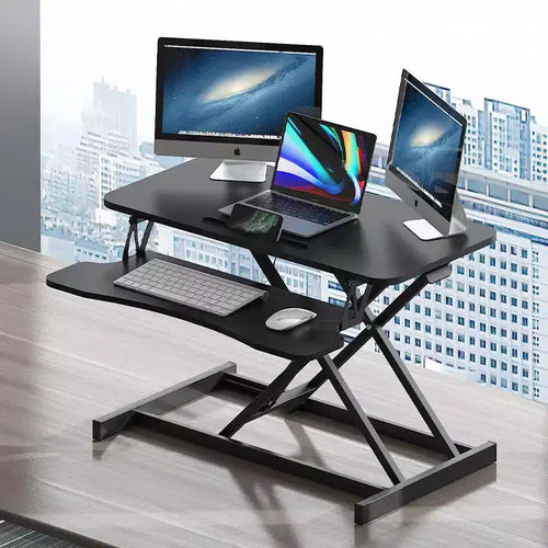 JVNOXK 32-inch Desk Converter Adjustable Height Sit-Stand Desk, Dual Monitor Computer Workstation, Standing Desk with Wide Keyboard Tray
