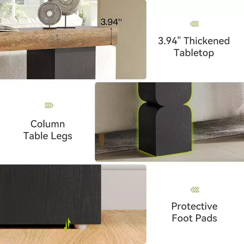63-Inch Console Table, Heavy-Duty Behind Couch Sofa Table with Color Blocking Design for Living Room, Hallway, Foyer, Brown + Black
