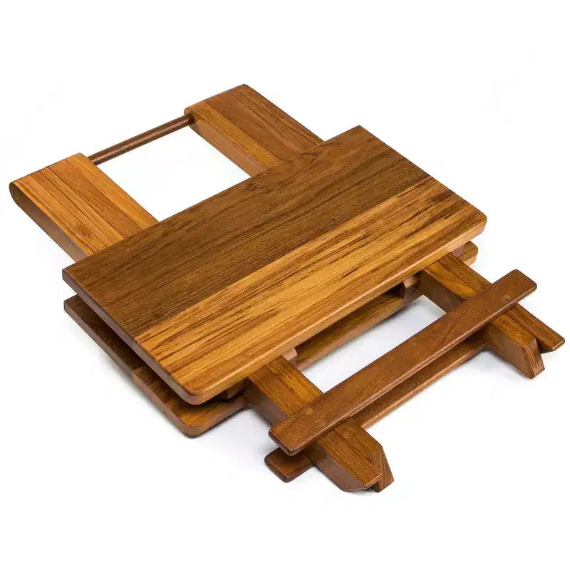 19 Brown Solid Square Teak Folding Indoor Outdoor End Table