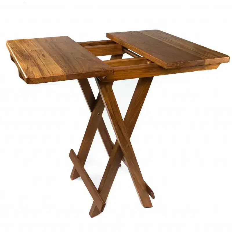 19 Brown Solid Square Teak Folding Indoor Outdoor End Table