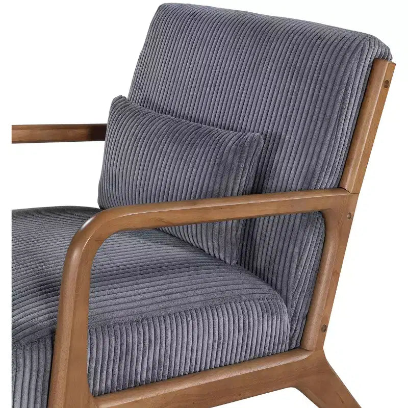 Corduroy Accent Chair with Solid Wood Frame, Upholstered Lounge Armchair with Pillow, Mid Century Reading Chair for Living Room Bedroom