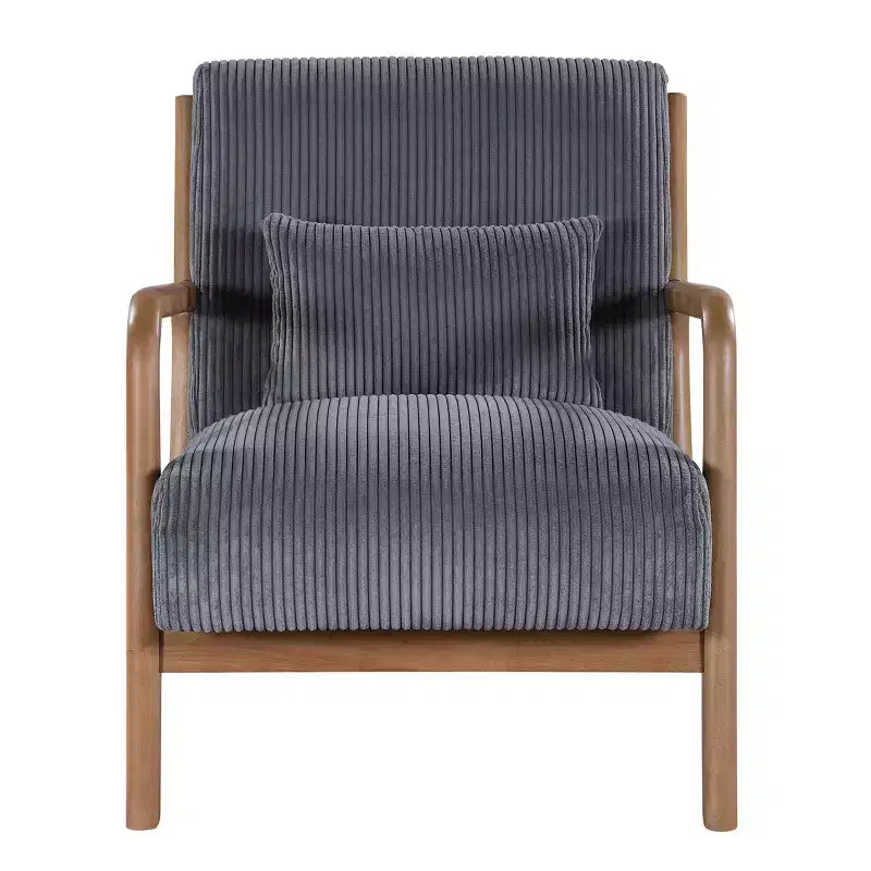 Corduroy Accent Chair with Solid Wood Frame, Upholstered Lounge Armchair with Pillow, Mid Century Reading Chair for Living Room Bedroom