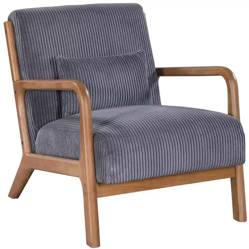 Corduroy Accent Chair with Solid Wood Frame, Upholstered Lounge Armchair with Pillow, Mid Century Reading Chair for Living Room Bedroom
