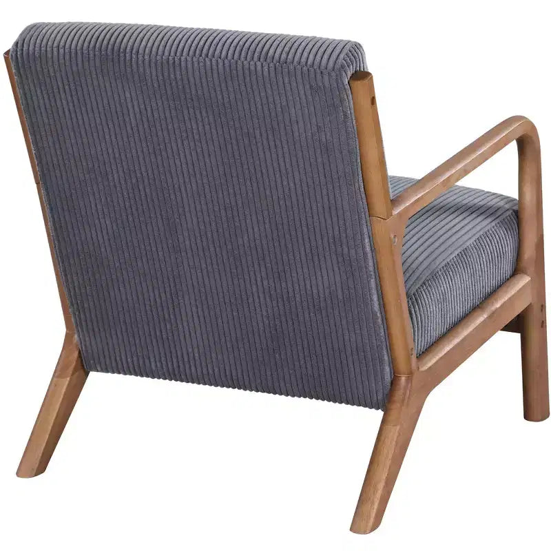 Corduroy Accent Chair with Solid Wood Frame, Upholstered Lounge Armchair with Pillow, Mid Century Reading Chair for Living Room Bedroom