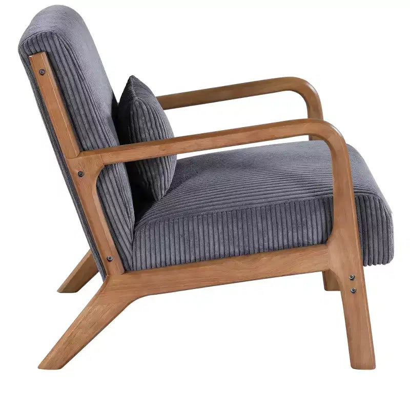 Corduroy Accent Chair with Solid Wood Frame, Upholstered Lounge Armchair with Pillow, Mid Century Reading Chair for Living Room Bedroom