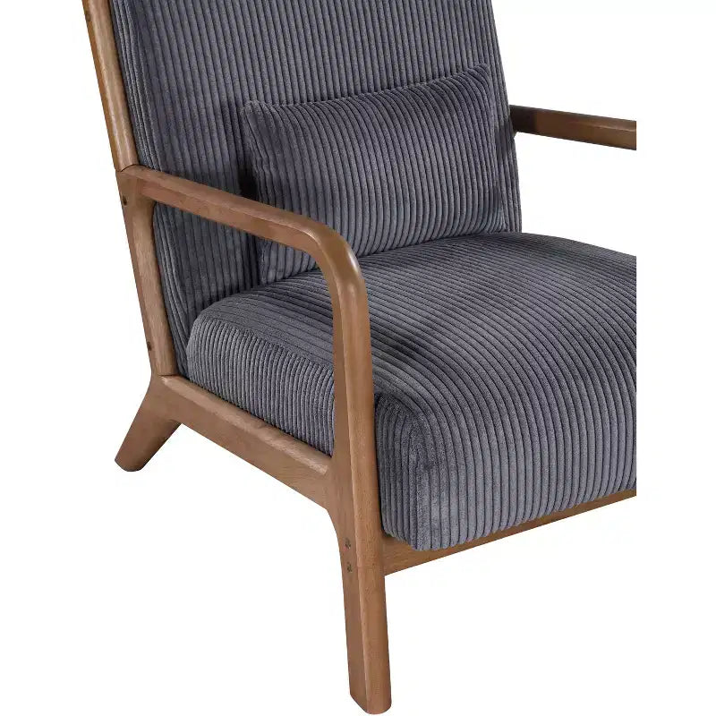 Corduroy Accent Chair with Solid Wood Frame, Upholstered Lounge Armchair with Pillow, Mid Century Reading Chair for Living Room Bedroom