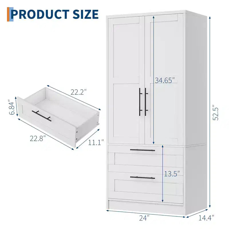 Modern Wooden Bedroom Wardrobe, Freestanding Wardrobe Clothing Storage Cabinet with Door and Shelves, Easy Assembly, for Bedroom, Laundry Room