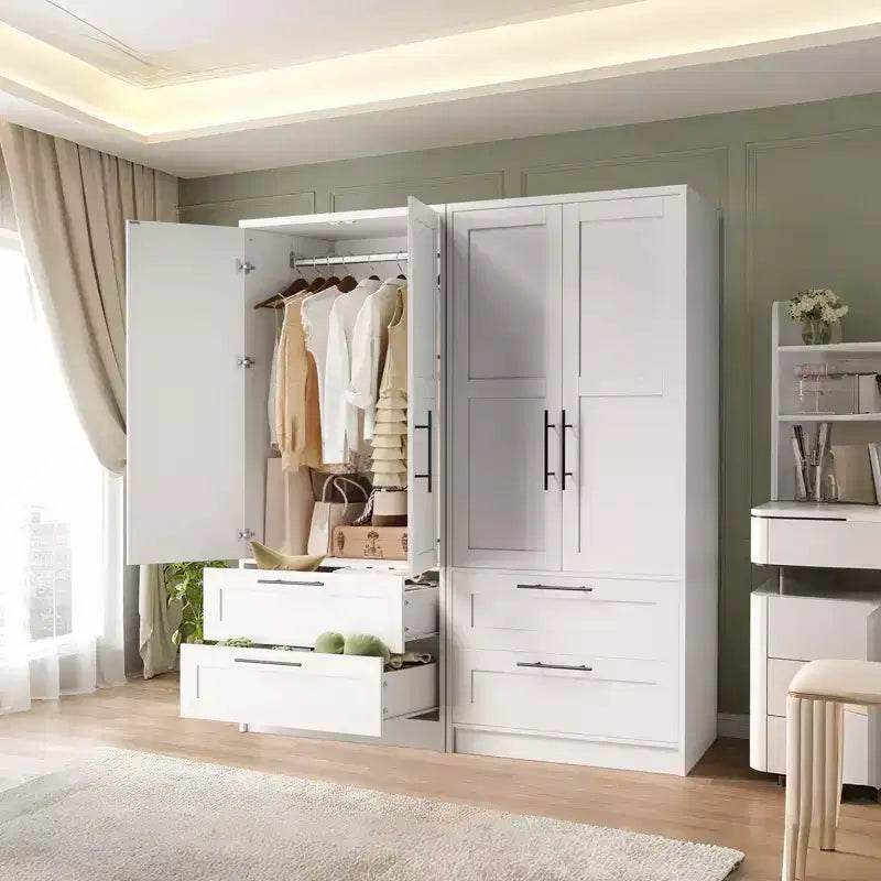 Modern Wooden Bedroom Wardrobe, Freestanding Wardrobe Clothing Storage Cabinet with Door and Shelves, Easy Assembly, for Bedroom, Laundry Room