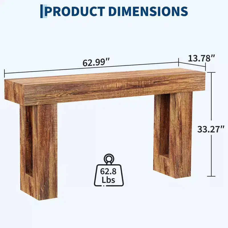 63 Console Table for Entryway, Narrow Farmhouse Sofa Table with Storage, Industrial Wood Accent Table, Brown