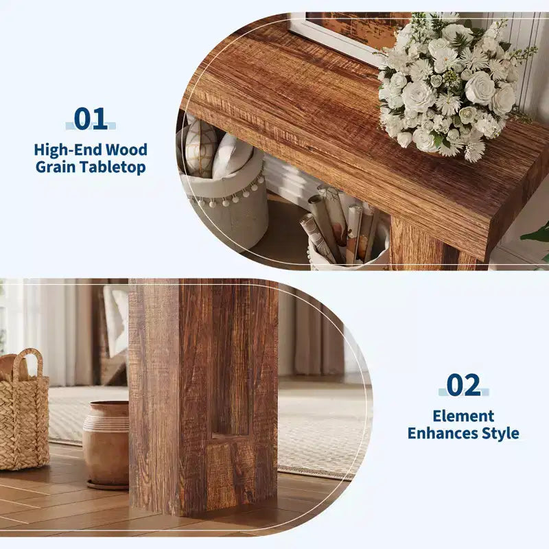 63 Console Table for Entryway, Narrow Farmhouse Sofa Table with Storage, Industrial Wood Accent Table, Brown