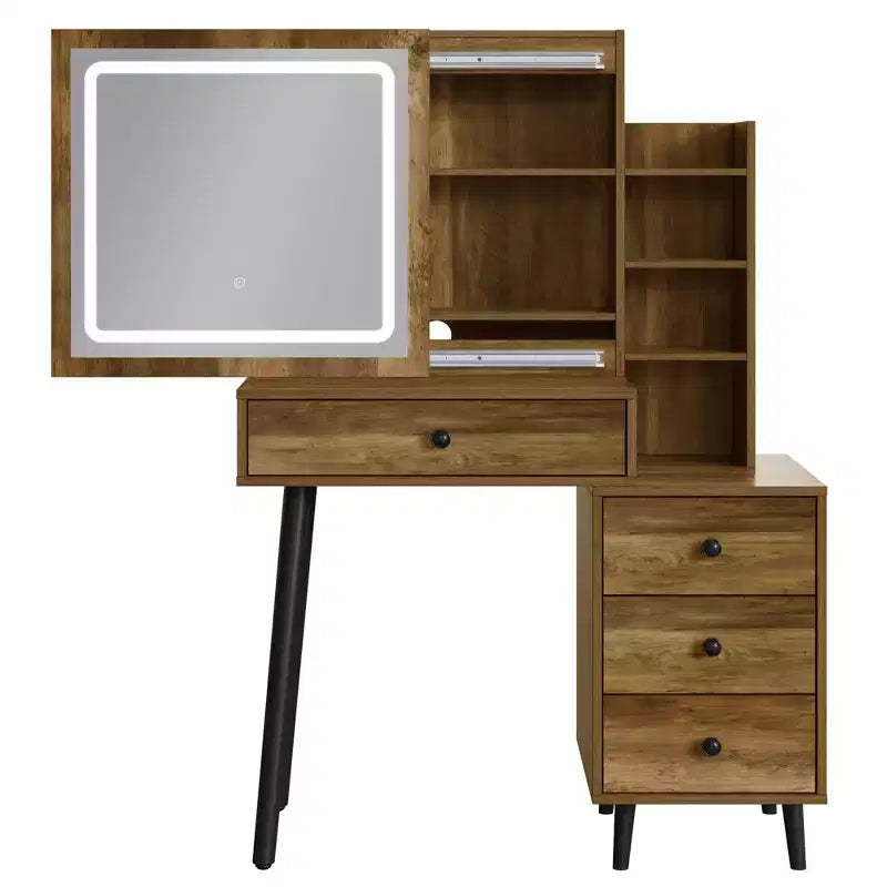 Makeup Vanity Desk with Sliding Mirror and Storage Shelves, Modern Dressing Table with Drawers for Bedroom Makeup Table with Storage