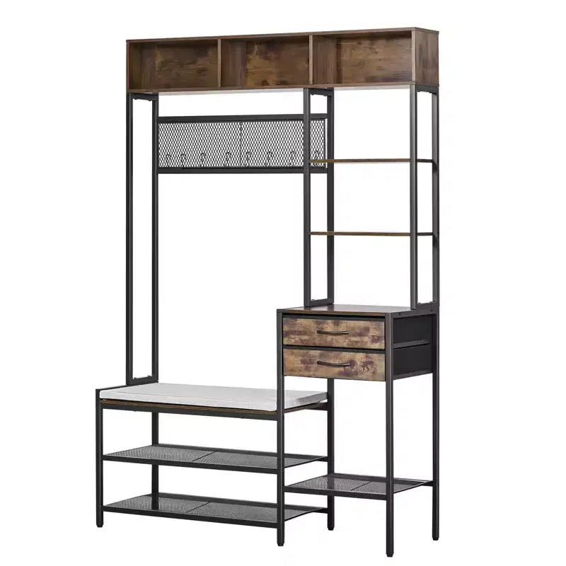 Hall Tree, 70.9 in Coat Rack with Shoe Bench & 2 Drawers, 3-in-1 Freestanding Shoe Rack Storage Organizer with Bookshelf & Wire Shelf