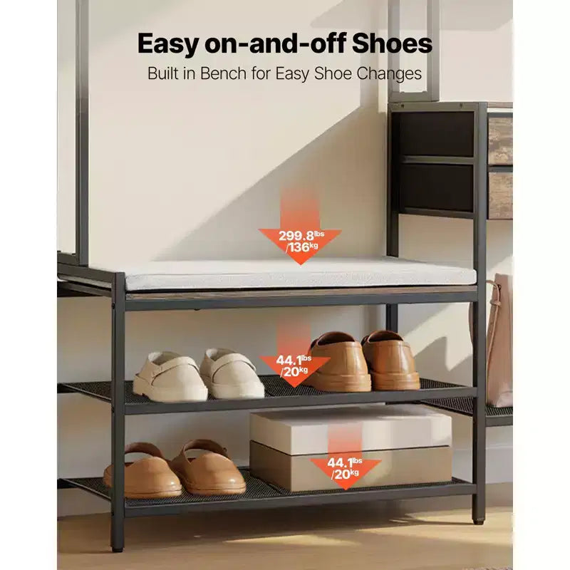 Hall Tree, 70.9 in Coat Rack with Shoe Bench & 2 Drawers, 3-in-1 Freestanding Shoe Rack Storage Organizer with Bookshelf & Wire Shelf