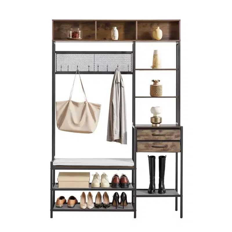 Hall Tree, 70.9 in Coat Rack with Shoe Bench & 2 Drawers, 3-in-1 Freestanding Shoe Rack Storage Organizer with Bookshelf & Wire Shelf