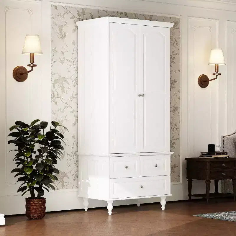 Wardrobe Closet 2 Door 3 Drawer with Tall Legs