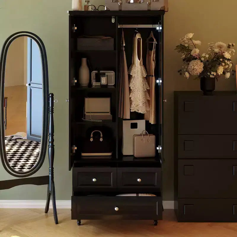 Wardrobe Closet 2 Door 3 Drawer with Tall Legs