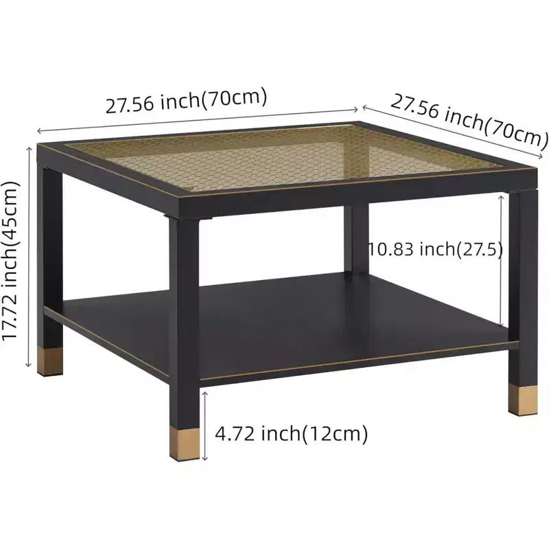 Everett Gold Mesh Glass Coffee Table with Metal Frame