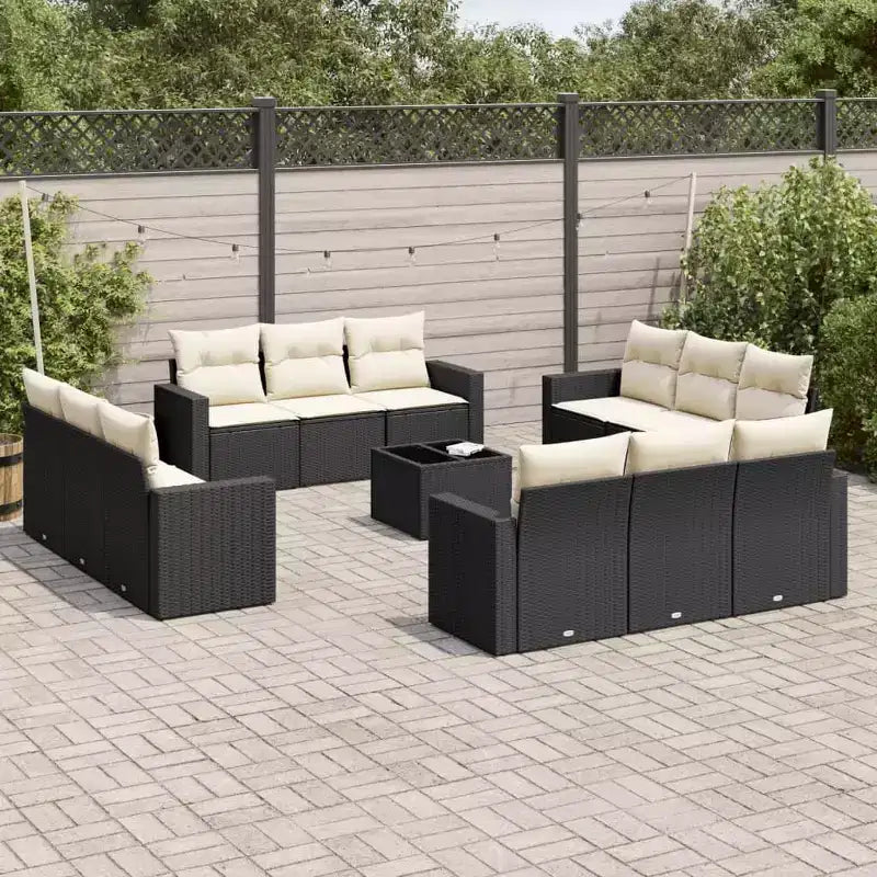 Garden Sofa Set Black PE Rattan Large Adjustable Feet