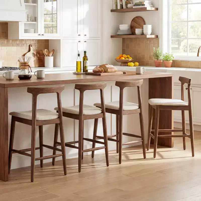 2PCS Counter Height Bar Stools with Curved Backs and Upholstered Cushioned Seats