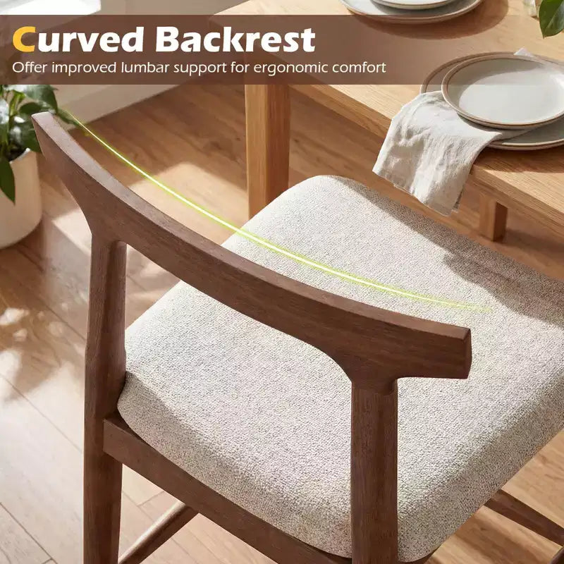 2PCS Counter Height Bar Stools with Curved Backs and Upholstered Cushioned Seats