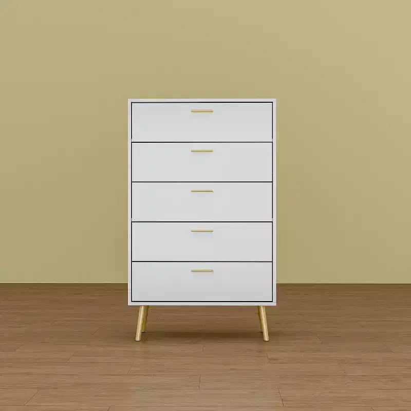 Vertical Dresser Storage Cabinet White 5 Drawer Large Storage Space Tall Cabinet Legs