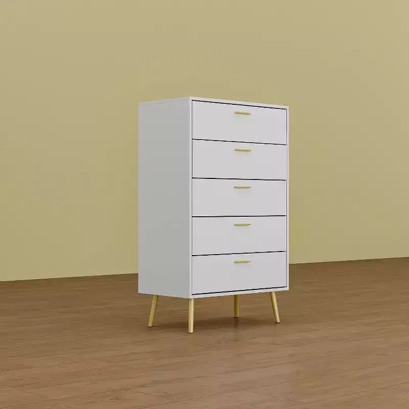Vertical Dresser Storage Cabinet White 5 Drawer Large Storage Space Tall Cabinet Legs