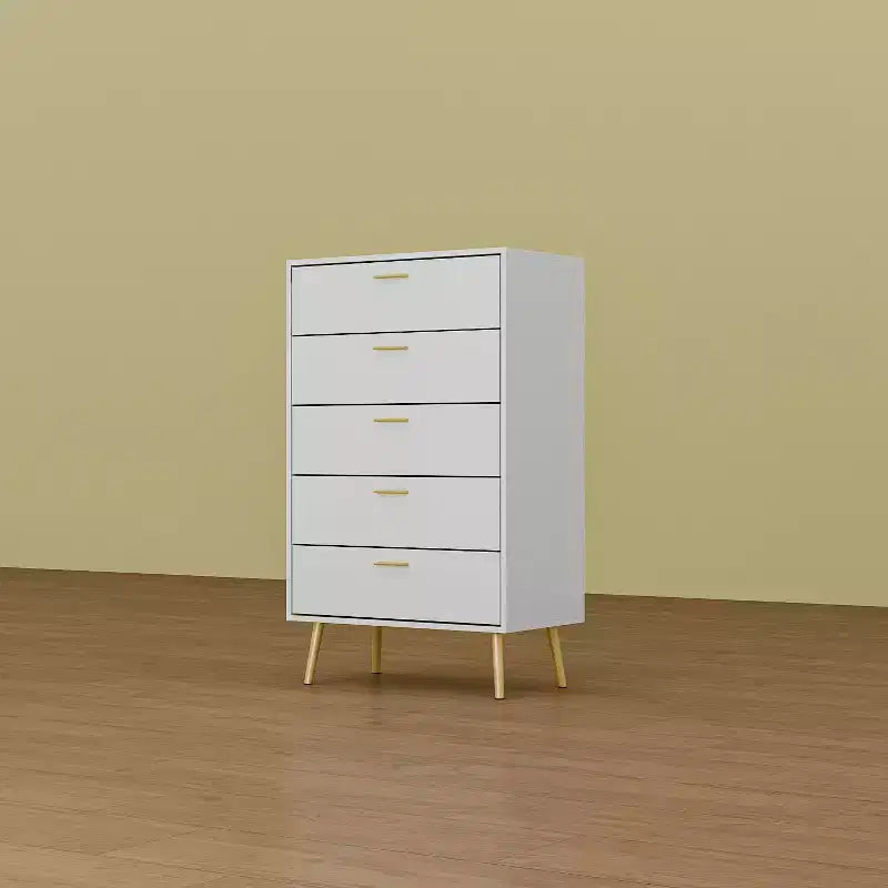 Vertical Dresser Storage Cabinet White 5 Drawer Large Storage Space Tall Cabinet Legs